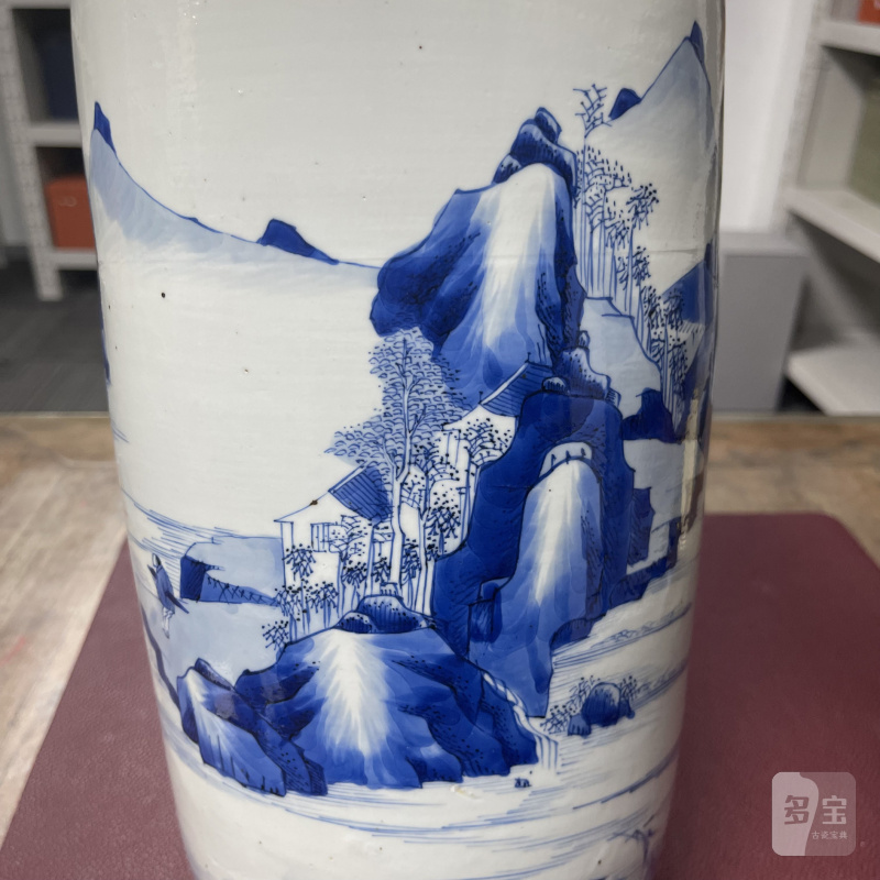 清康熙 青花山水人物图棒槌瓶 - 图10